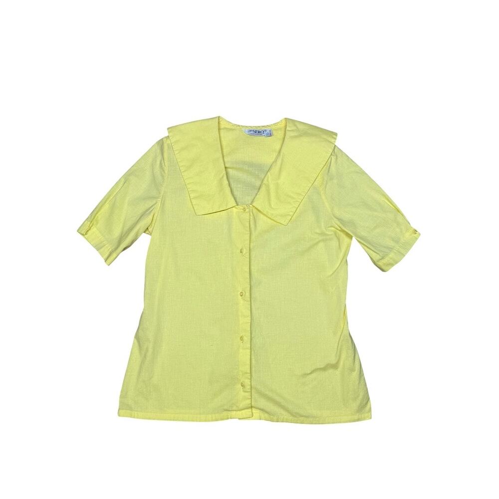 Vintage 60s 70s Ms. Sero Shirtmaker Pastel Yellow Collared Blouse Small - Picture 4 of 8